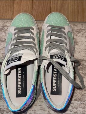 Golden Goose Glitter Mint & Iridescent Heel Sneakers